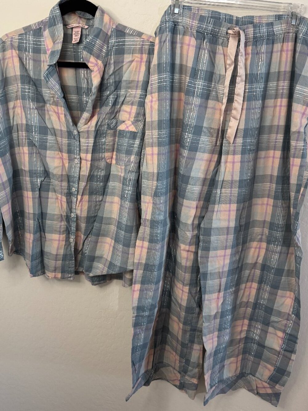 Victoria's Secret Pastel Plaid Pajama Set | Pink Blue Purple | Size XXL